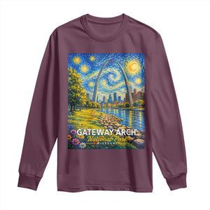 Gateway Arch National Park Van Gogh Style Starry Night Long Sleeve Shirt St Louis Missouri Travel Souvenir Gift