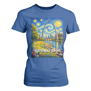 Gateway Arch National Park Van Gogh Style Starry Night T Shirt For Women St Louis Missouri Travel Souvenir Gift