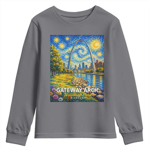 Gateway Arch National Park Van Gogh Style Starry Night Youth Sweatshirt St Louis Missouri Travel Souvenir Gift