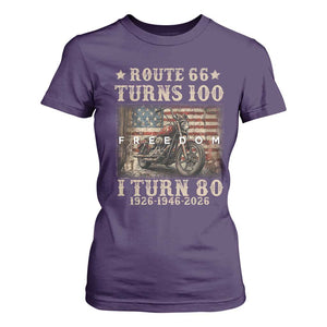 Route Highway 66 Turns 100 I Turn 80 T Shirt For Women Vintage 1946 American Freedom Motorcycle Lover 80th Birthday Gift