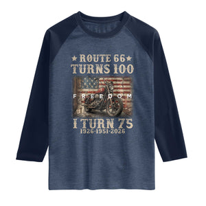 Route Highway 66 Turns 100 I Turn 75 Raglan Shirt Vintage 1951 American Freedom Motorcycle Lover 75th Birthday Gift