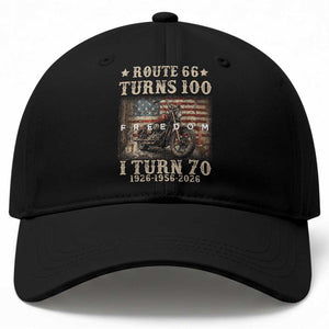 Route Highway 66 Turns 100 I Turn 70 Baseball Cap Vintage 1956 American Freedom Motorcycle Lover 70th Birthday Gift