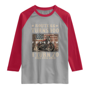 Route Highway 66 Turns 100 I Turn 70 Raglan Shirt Vintage 1956 American Freedom Motorcycle Lover 70th Birthday Gift
