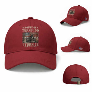 Route Highway 66 Turns 100 I Turn 65 Baseball Cap Vintage 1961 American Freedom Motorcycle Lover 65th Birthday Gift