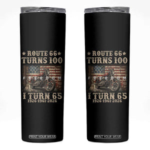Route Highway 66 Turns 100 I Turn 65 Skinny Tumbler Vintage 1961 American Freedom Motorcycle Lover 65th Birthday Gift