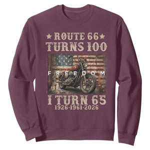 Route Highway 66 Turns 100 I Turn 65 Sweatshirt Vintage 1961 American Freedom Motorcycle Lover 65th Birthday Gift