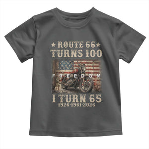 Route Highway 66 Turns 100 I Turn 65 Toddler T Shirt Vintage 1961 American Freedom Motorcycle Lover 65th Birthday Gift