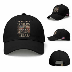 Route Highway 66 Turns 100 I Turn 60 Baseball Cap Vintage 1966 American Freedom Motorcycle Lover 60th Birthday Gift