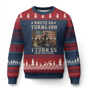 Route Highway 66 Turns 100 I Turn 55 Ugly Christmas Sweater Vintage 1971 American Freedom Motorcycle Lover 55th Birthday Gift