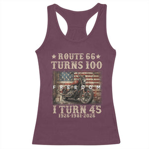 Route Highway 66 Turns 100 I Turn 45 Racerback Tank Top Vintage 1981 American Freedom Motorcycle Lover 45th Birthday Gift