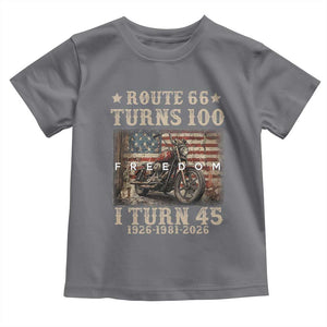 Route Highway 66 Turns 100 I Turn 45 Toddler T Shirt Vintage 1981 American Freedom Motorcycle Lover 45th Birthday Gift