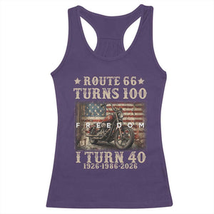 Route Highway 66 Turns 100 I Turn 40 Racerback Tank Top Vintage 1986 American Freedom Motorcycle Lover 40th Birthday Gift