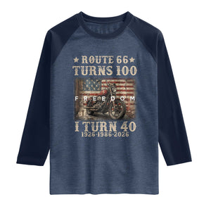 Route Highway 66 Turns 100 I Turn 40 Raglan Shirt Vintage 1986 American Freedom Motorcycle Lover 40th Birthday Gift
