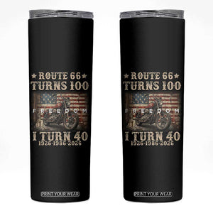 Route Highway 66 Turns 100 I Turn 40 Skinny Tumbler Vintage 1986 American Freedom Motorcycle Lover 40th Birthday Gift