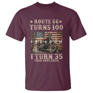 Route Highway 66 Turns 100 I Turn 35 T Shirt Vintage 1991 American Freedom Motorcycle Lover 35th Birthday Gift