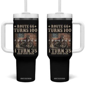 Route Highway 66 Turns 100 I Turn 35 Tumbler With Handle Vintage 1991 American Freedom Motorcycle Lover 35th Birthday Gift