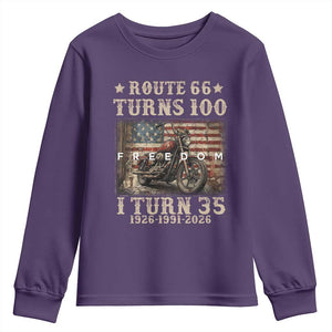 Route Highway 66 Turns 100 I Turn 35 Youth Sweatshirt Vintage 1991 American Freedom Motorcycle Lover 35th Birthday Gift