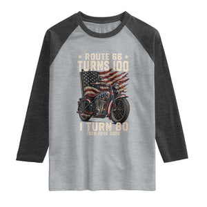 Route Highway 66 Turns 100 I Turn 80 Raglan Shirt Vintage 1946 American Classic V-Twin Motorcycle Lover 80th Birthday Gift