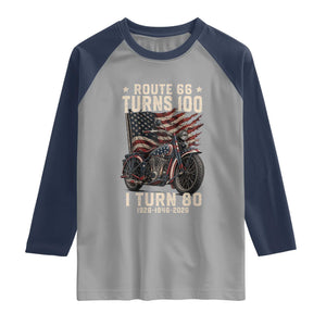 Route Highway 66 Turns 100 I Turn 80 Raglan Shirt Vintage 1946 American Classic V-Twin Motorcycle Lover 80th Birthday Gift