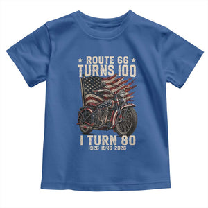 Route Highway 66 Turns 100 I Turn 80 Toddler T Shirt Vintage 1946 American Classic V-Twin Motorcycle Lover 80th Birthday Gift