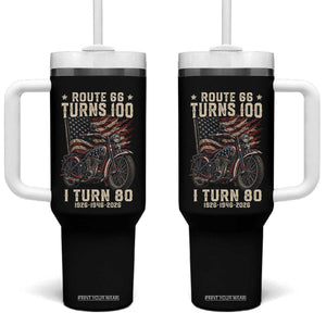 Route Highway 66 Turns 100 I Turn 80 Tumbler With Handle Vintage 1946 American Classic V-Twin Motorcycle Lover 80th Birthday Gift