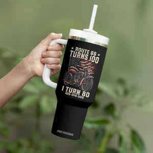 Route Highway 66 Turns 100 I Turn 80 Tumbler With Handle Vintage 1946 American Classic V-Twin Motorcycle Lover 80th Birthday Gift