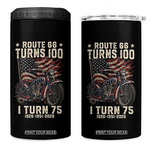 Route Highway 66 Turns 100 I Turn 75 4 in 1 Can Cooler Tumbler Vintage 1951 American Classic V-Twin Motorcycle Lover 75th Birthday Gift