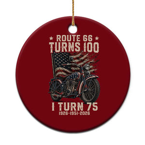 Route Highway 66 Turns 100 I Turn 75 Ceramic Ornament Vintage 1951 American Classic V-Twin Motorcycle Lover 75th Birthday Gift