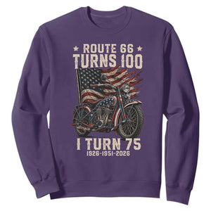 Route Highway 66 Turns 100 I Turn 75 Sweatshirt Vintage 1951 American Classic V-Twin Motorcycle Lover 75th Birthday Gift
