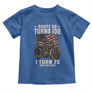 Route Highway 66 Turns 100 I Turn 75 Toddler T Shirt Vintage 1951 American Classic V-Twin Motorcycle Lover 75th Birthday Gift