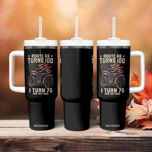 Route Highway 66 Turns 100 I Turn 75 Tumbler With Handle Vintage 1951 American Classic V-Twin Motorcycle Lover 75th Birthday Gift