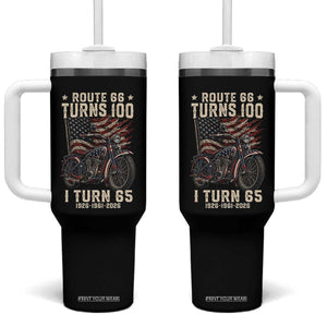 Route Highway 66 Turns 100 I Turn 65 Tumbler With Handle Vintage 1961 American Classic V-Twin Motorcycle Lover 65th Birthday Gift