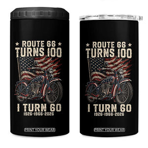 Route Highway 66 Turns 100 I Turn 60 4 in 1 Can Cooler Tumbler Vintage 1966 American Classic V-Twin Motorcycle Lover 60th Birthday Gift