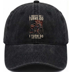 Route Highway 66 Turns 100 I Turn 60 Washed Cotton Baseball Cap Vintage 1966 American Classic V-Twin Motorcycle Lover 60th Birthday Gift