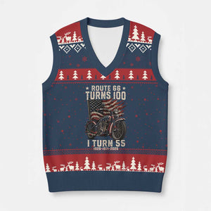 Route Highway 66 Turns 100 I Turn 55 V-Neck Knit Sweater Vest Vintage 1971 American Classic V-Twin Motorcycle Lover 55th Birthday Gift