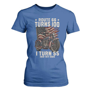 Route Highway 66 Turns 100 I Turn 55 T Shirt For Women Vintage 1971 American Classic V-Twin Motorcycle Lover 55th Birthday Gift