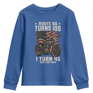 Route Highway 66 Turns 100 I Turn 45 Youth Sweatshirt Vintage 1981 American Classic V-Twin Motorcycle Lover 45th Birthday Gift
