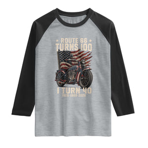 Route Highway 66 Turns 100 I Turn 40 Raglan Shirt Vintage 1986 American Classic V-Twin Motorcycle Lover 40th Birthday Gift