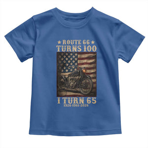 Route Highway 66 Turns 100 I Turn 65 Toddler T Shirt Vintage 1961 American Motorcycle Lover 65th Birthday Gift
