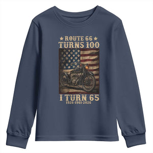 Route Highway 66 Turns 100 I Turn 65 Youth Sweatshirt Vintage 1961 American Motorcycle Lover 65th Birthday Gift
