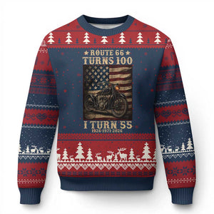 Route Highway 66 Turns 100 I Turn 55 Ugly Christmas Sweater Vintage 1971 American Motorcycle Lover 55th Birthday Gift
