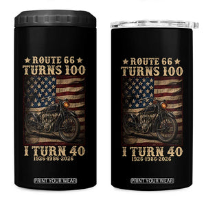 Route Highway 66 Turns 100 I Turn 40 4 in 1 Can Cooler Tumbler Vintage 1986 American Motorcycle Lover 40th Birthday Gift