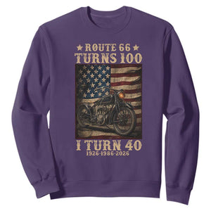 Route Highway 66 Turns 100 I Turn 40 Sweatshirt Vintage 1986 American Motorcycle Lover 40th Birthday Gift