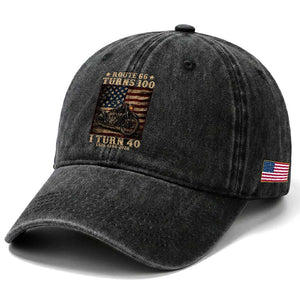 Route Highway 66 Turns 100 I Turn 40 Washed Cotton Baseball Cap Vintage 1986 American Motorcycle Lover 40th Birthday Gift