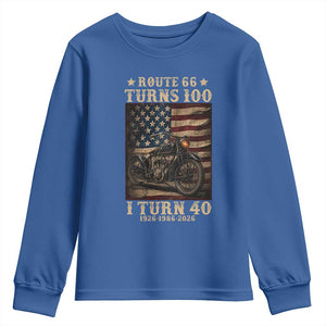 Route Highway 66 Turns 100 I Turn 40 Youth Sweatshirt Vintage 1986 American Motorcycle Lover 40th Birthday Gift