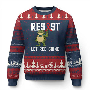 Resist Frog AIDS Awareness Ugly Christmas Sweater Funny Portland Activist Meme HIV Support Red Ribbon - Print Your Wear