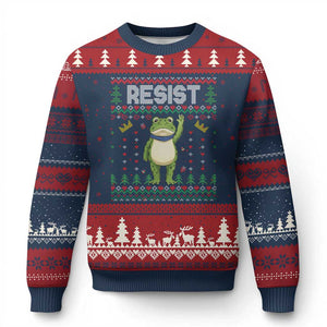 Resist Frog Ugly Christmas Sweater Funny Portland Protest ICE Activist Meme 2025 - Print Your Wear