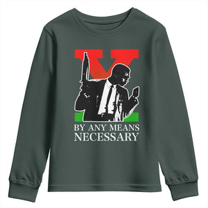Malcolm X Youth Sweatshirt By Any Means Necessary TS14 Dark Forest Green Print Your Wear