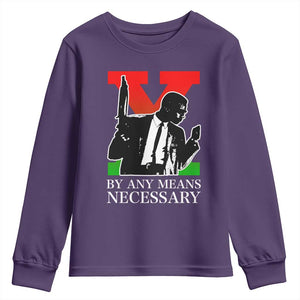 Malcolm X Youth Sweatshirt By Any Means Necessary TS14 Purple Print Your Wear
