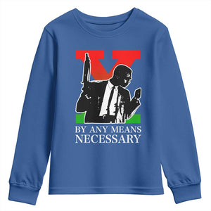 Malcolm X Youth Sweatshirt By Any Means Necessary TS14 Royal Blue Print Your Wear
